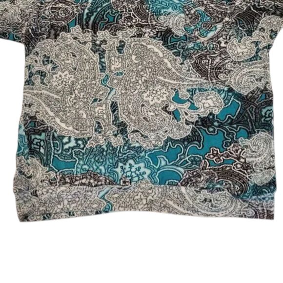 Chico's Size 1 / Medium Multi-Color Paisley Blouse Raglan Sleeves Banded Waist - Picture 8 of 13